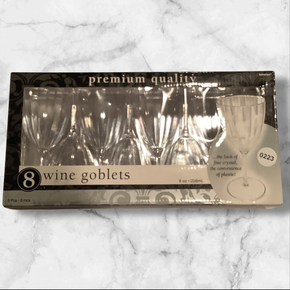 8 Pcs Premium Quality Amscan‎ Wine Goblets 8 Oz / 236mL Plastic Reusable